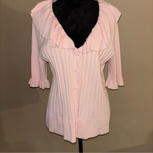 Nygard Collection Pink Ruffled Women's Cardigan Sweater Size XL (18-20)